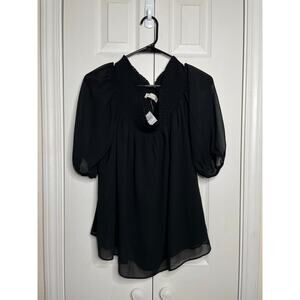 NEW Loft Black Puff Sleeve Sheer Blouse Size Small